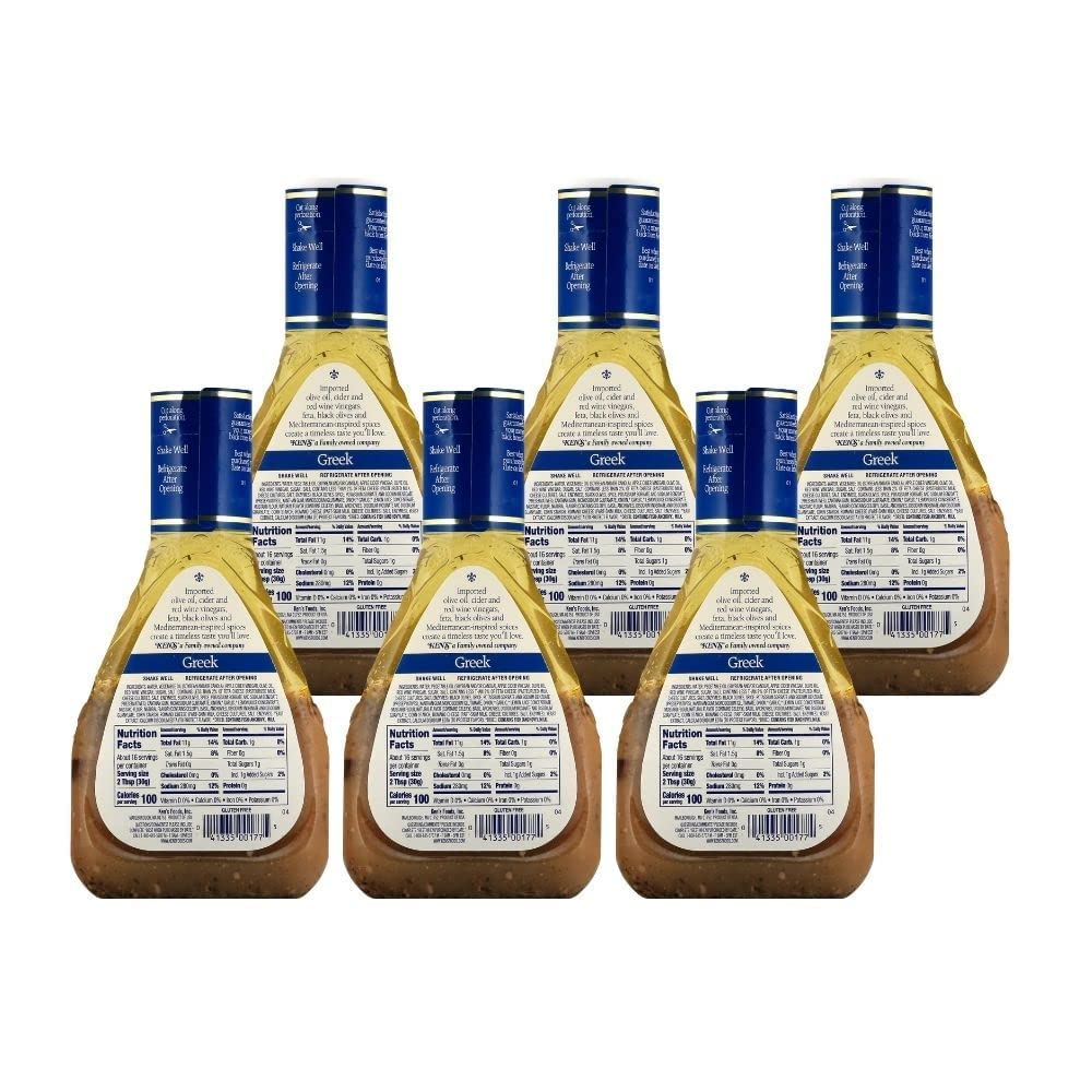 Kens Steakhouse Greek Dressing with Feta Cheese & Black Olives, Gluten Free, 16 Fl Oz (Pack of 6)