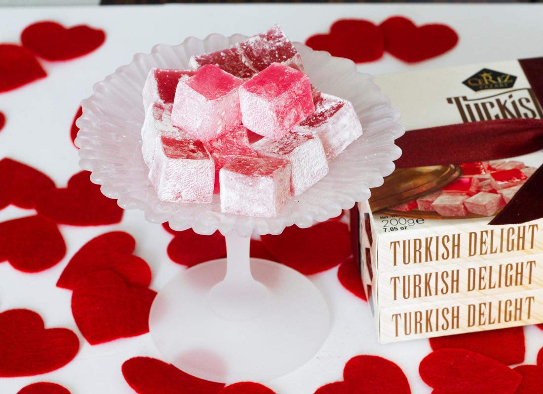 Cerez Pazari Turkish Delight With Rose Flavour 230Gr Gourmet Small Size Snacks Gift Box | No Nuts Sweet Traditional Vegan Soft C