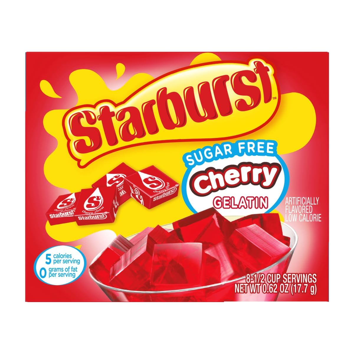 Starburst Sugar Free Gelatin Variety Pack - Pack of 6-3 Flavors - 2 of Each Flavor - Strawberry  Blue Raspberry  and Cherry - Easy to Make for a Variety of Uses