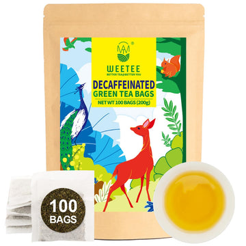 WT WEETEE Decaf Green Tea Bags, 100 Count CO2-Decaffeinated Green Tea, Drink All Day | Super Antioxidant | Resealable Kraft Bag