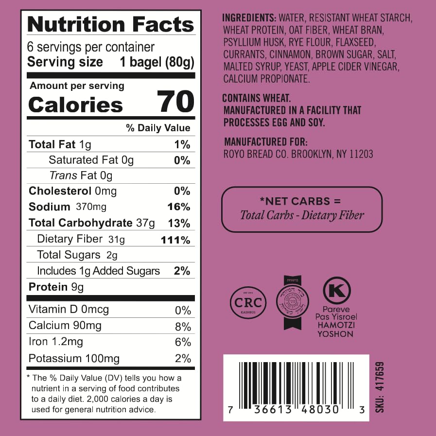 ROYO BREAD CO. 2-Pack Low Carb Artisan Bread and Bagels  30-80 Calories (Plain & Cinnamon Raisin Bagel)