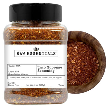 Raw Essentials Taco Supreme Seasoning - Bold, Zesty and Savory Flavor - Use to Season Beef, Chicken, Pork or Veggies - Great for