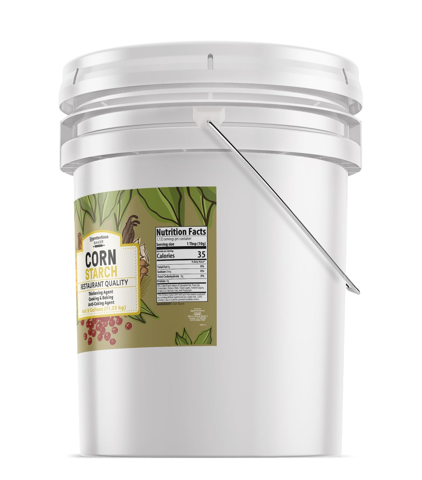 Corn Starch By Unpretentious Baker, Resealable 5-Gallon Bucket, Thickening Agent, For Bulk Baking & Cleaning Use (400 Ounces)