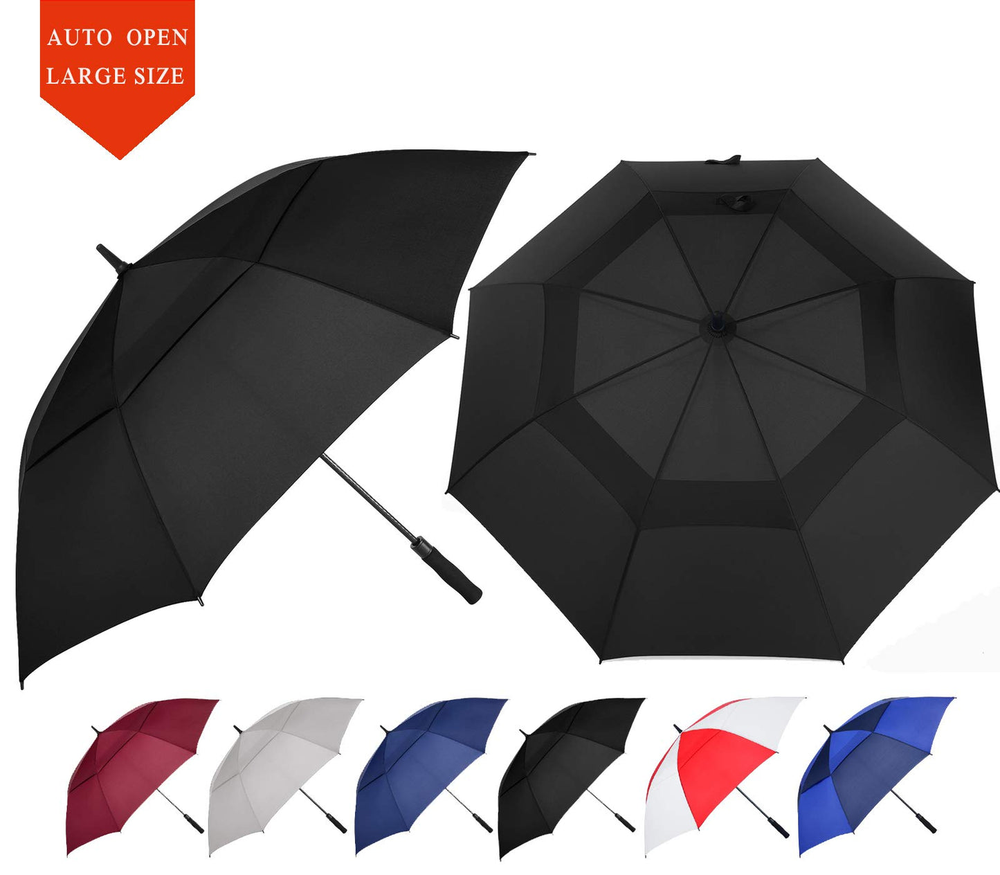 Baraida Golf Umbrella Large 62/68/72 Inch, Extra Large Oversize Double Canopy Vented Windproof Waterproof Umbrella, Automatic Open Golf Umbrella For Men And Women And Family.(62 Inch,Black)