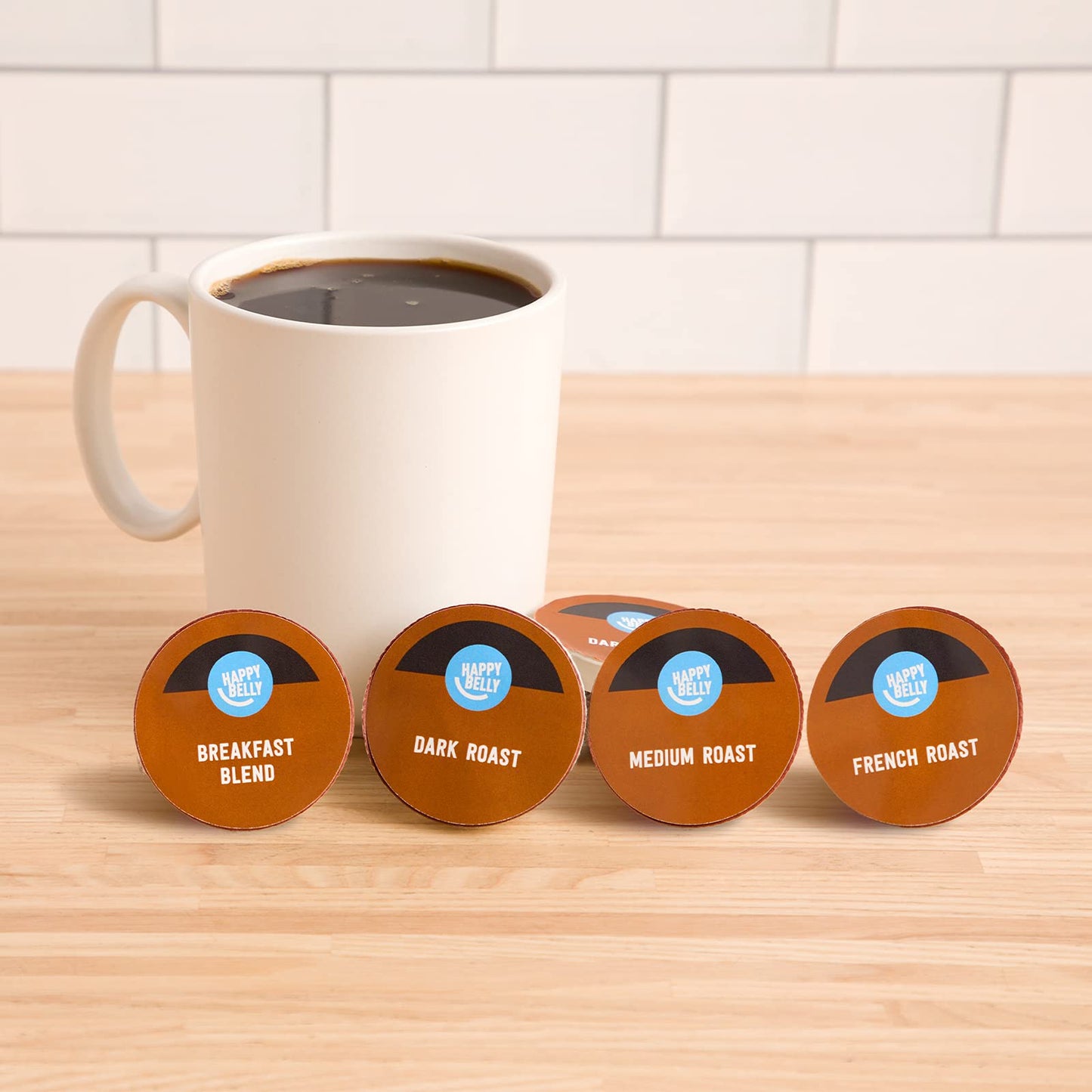 Happy Belly Coffee Pods Variety Pack, Compatible with K-Cup Brewer, 96 Count, Breakfast Blend, Dark Roast, Medium Roast, French Roast