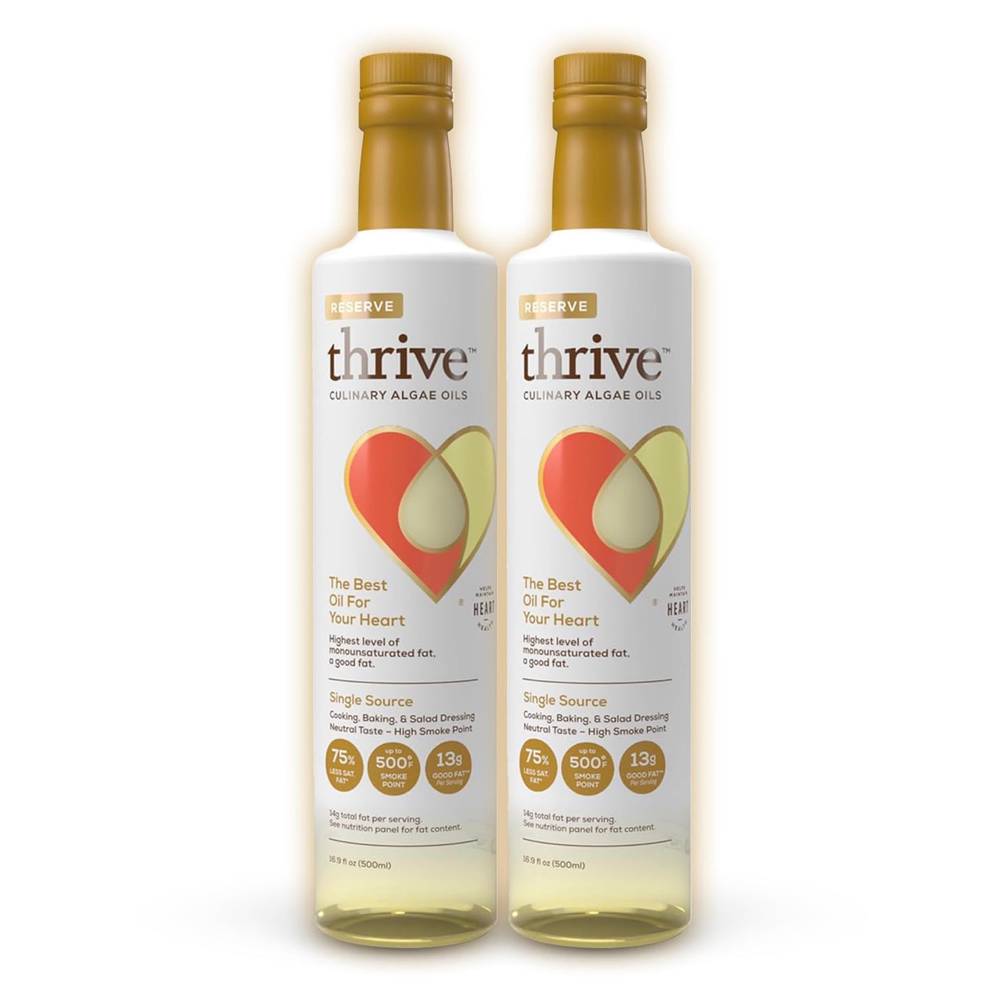 Thrive Cooking Oil - Reserve Pure Algae Oil, Heart and Health-Conscious Oil, Rich in Omega-9 Monounsaturated Fat (90%), Very Low