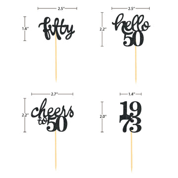 24 Pcs Glitter 50Th Birthday Cupcake Toppers For Celebrating Fifty Years Old Birthday Party Decorations (Black)