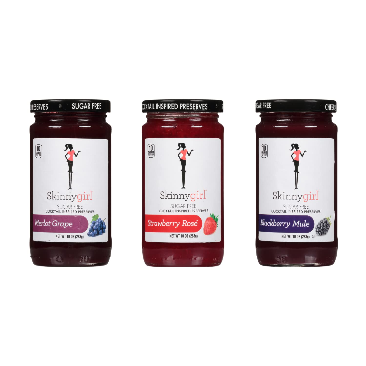 Skinnygirl Sugar Free Preserves Variety Pack, Strawberry & Grape & Blackberry, 10 Ounce Jars, Pack of 3