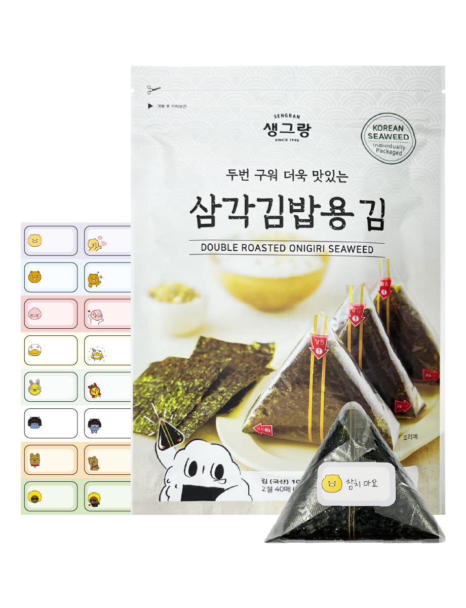 Korean Seaweed Wrappers for Triangular Onigiri Rice Ball 40 Sheets + 48 cute character sealing stickers - Twice Roasted Onigiri 
