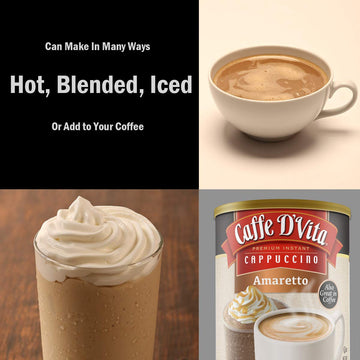 Caffe D'Vita Amaretto Cappuccino Mix, 16 oz - No Cholesterol, Gluten Free, 99% Caffeine Free Instant Cappuccino
