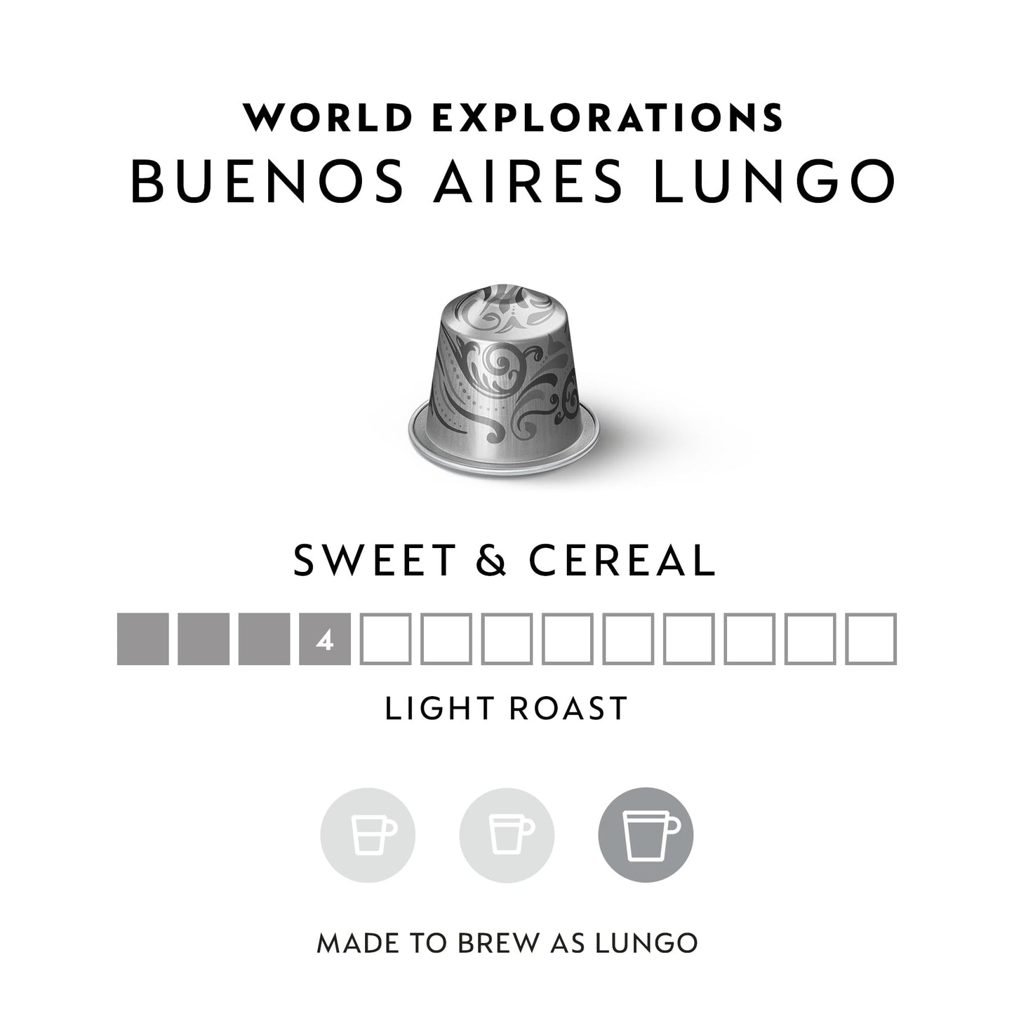 Nespresso Original Line, Buenos Aires Lungo, Light Roast Coffee, 50 Count Espresso Coffee Pods