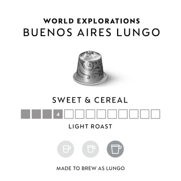 Nespresso Original Line, Buenos Aires Lungo, Light Roast Coffee, 50 Count Espresso Coffee Pods