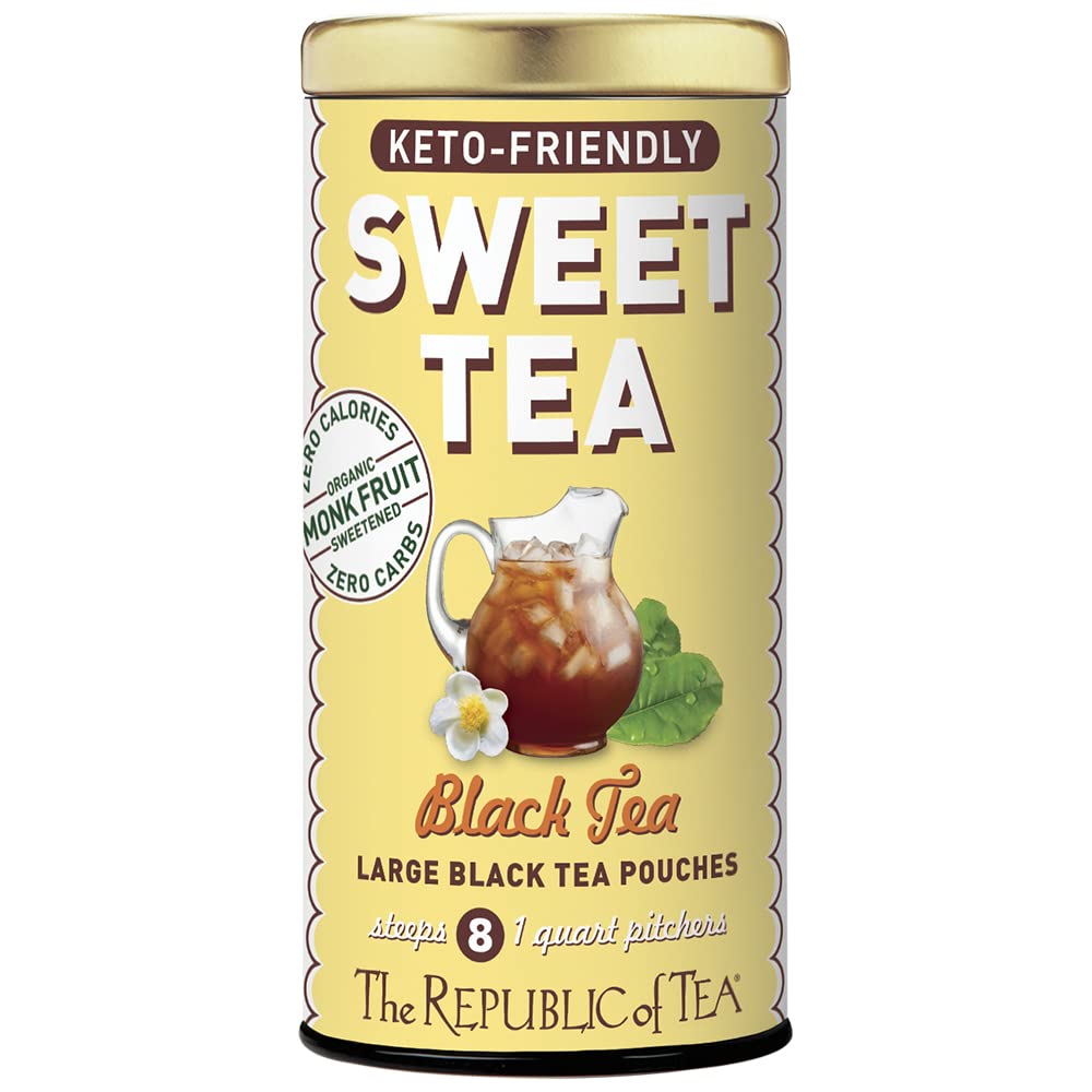The Republic of Tea Keto-Friendly Sweet Iced Black Tea, 8 Quart-Sized Pouches, Naturally Caffeinated