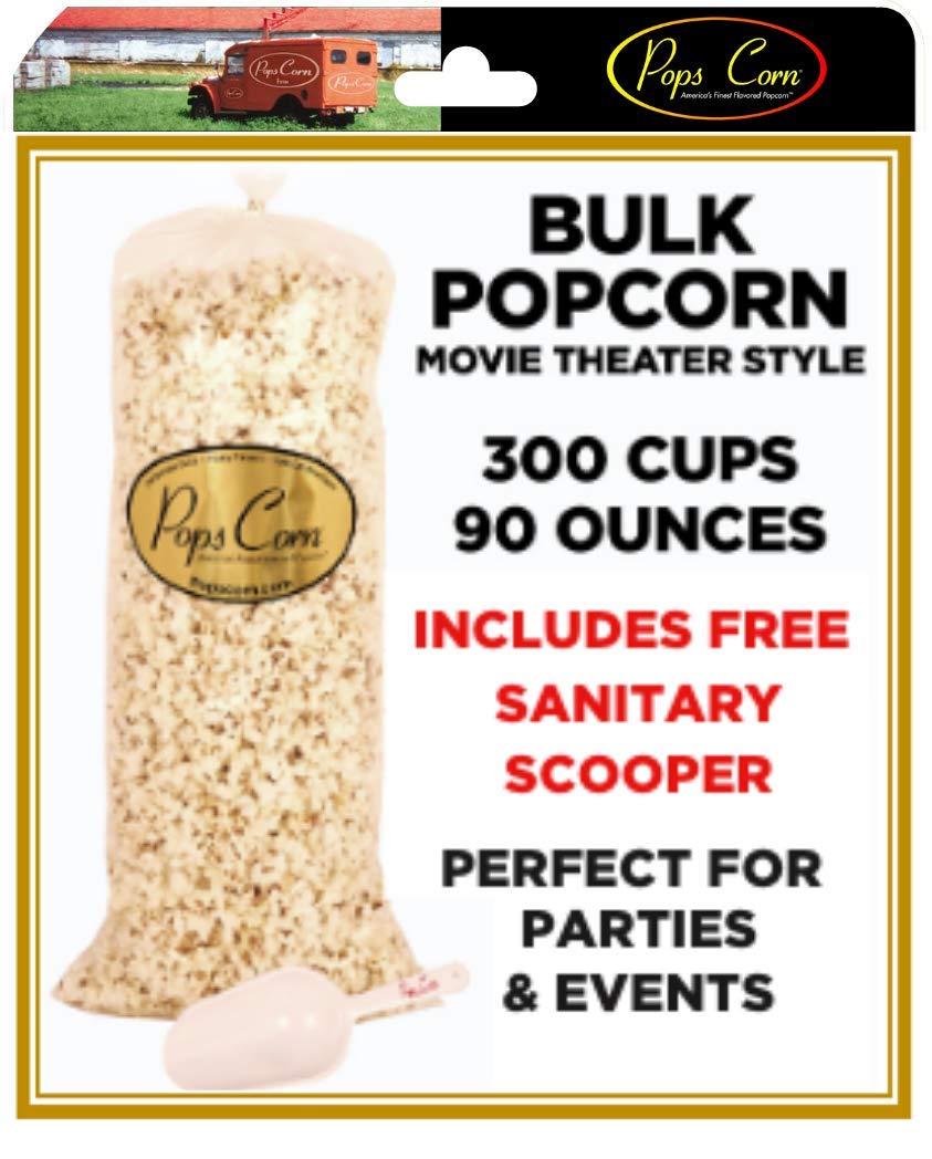 Pops Corn Gourmet Popcorn Bulk - 300 Cups, 90oz Butter Flavor Party Bag, Movie Theater Style