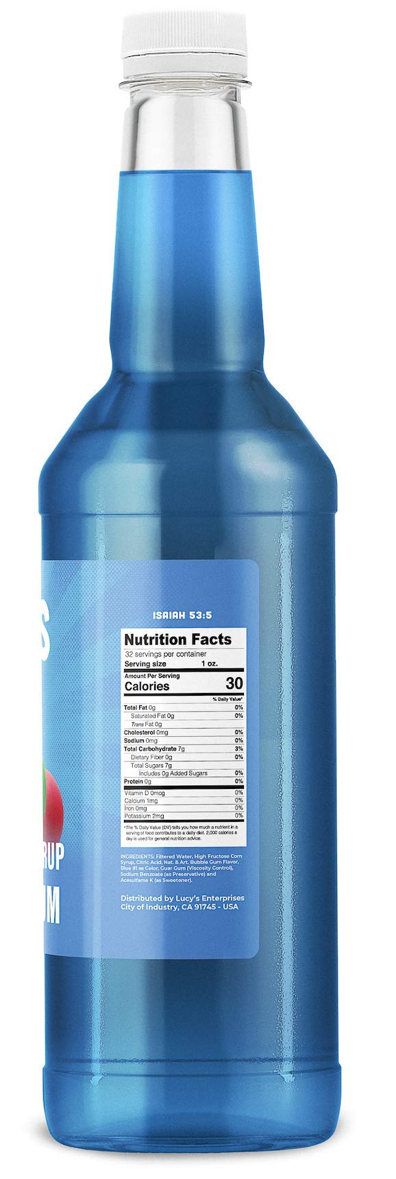 Lucys Shaved Ice Snow Cone Syrup - Bubble Gum - 32 oz Bottle - Pack of 1