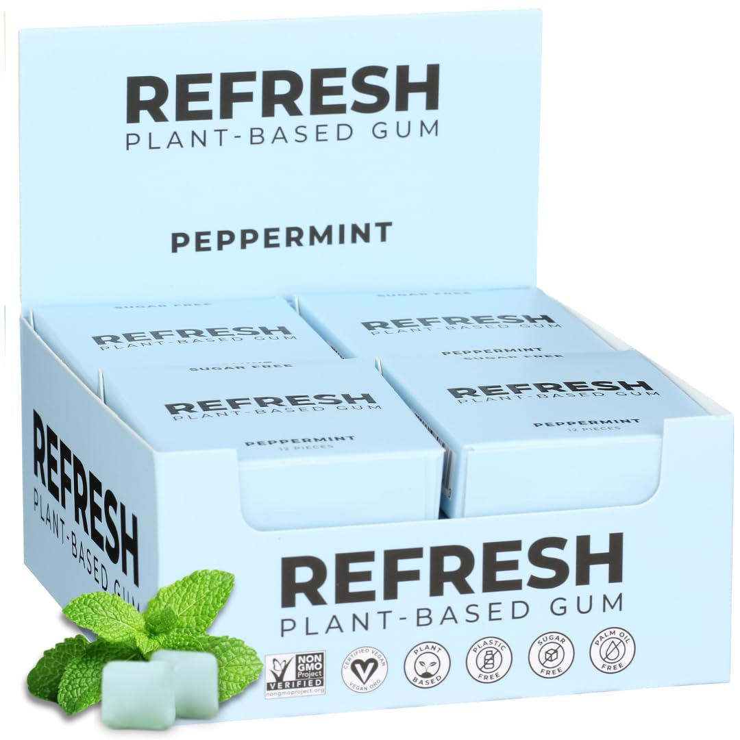 Refresh Gum Peppermint - Sugar Free, Natural Flavors, Vegan, 12 Pcs (Pack of 12)