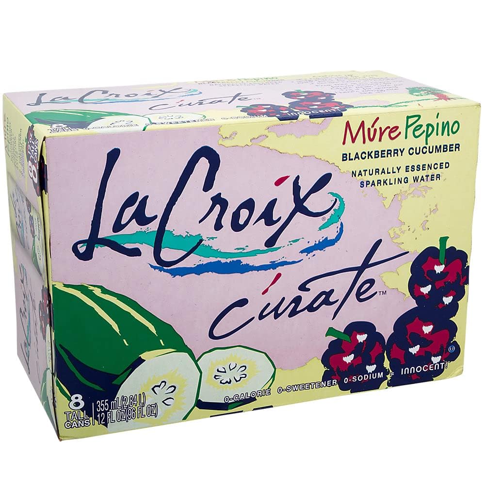LaCroix (8 Pack) C  rate M  re Pepino Sparkling Water, Blackberry Cucumber, 12oz Slim Cans, Naturally Essenced, 0 Calories, 0 Sw