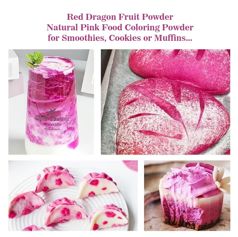 Fraunitsh Dragon Fruit Powder - Freeze Dried Pink Pitaya, No Sugar & Additives, 3.52oz