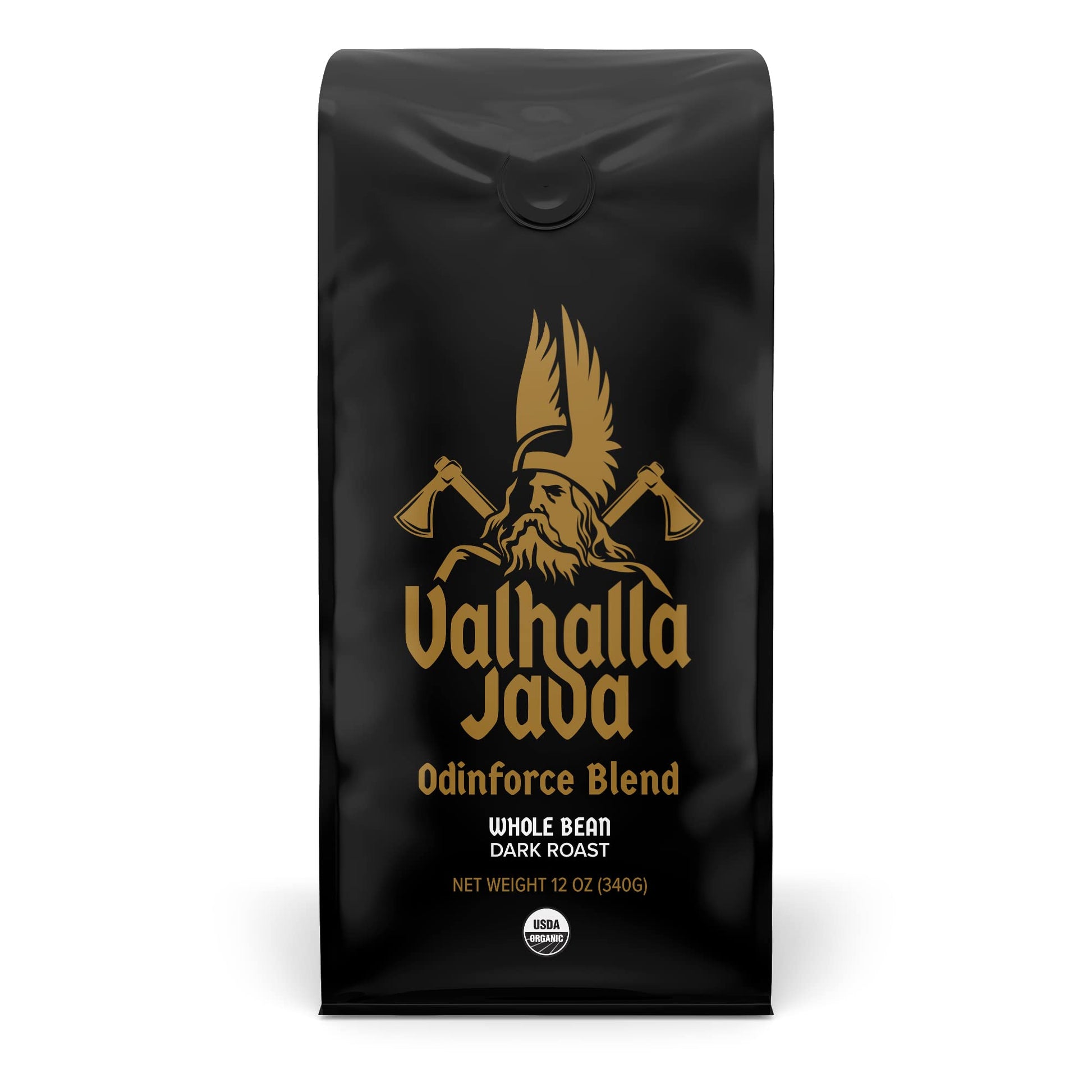 Death Wish Coffee Valhalla Java Odinforce Blend Whole Bean Dark Roast 12 Ounce Pack - Extra Kick of Caffeine