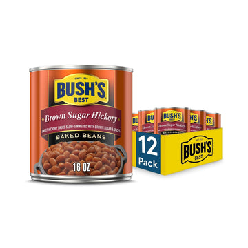 BUSH S BEST 16 oz Canned Brown Sugar Hickory Baked Beans, Source of Plant Based Protein and Fiber, Gluten Free (Pack of 12)