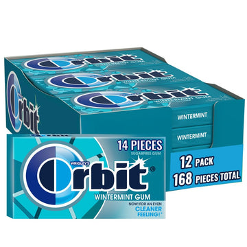 ORBIT Gum Wintermint Sugar-Free Chewing Gum, 12 Packs Bulk, 14 Pieces Each (168 Total)
