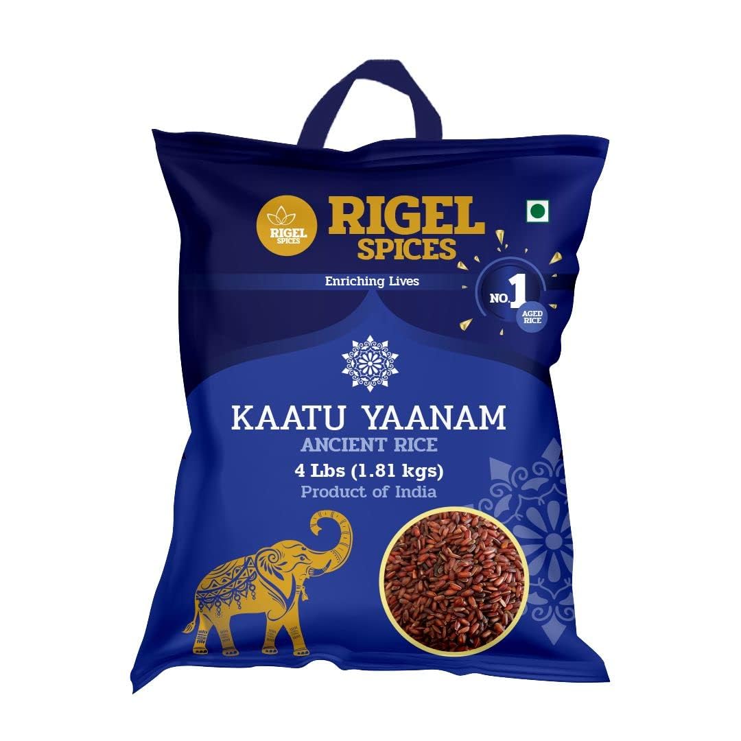 Rigel Spices Forest Elephant Red Rice, 4 Lb, 12+ Months Aged, Gluten Free, Ancient Kaatu Yaanam Rice, 22.61 x 6.