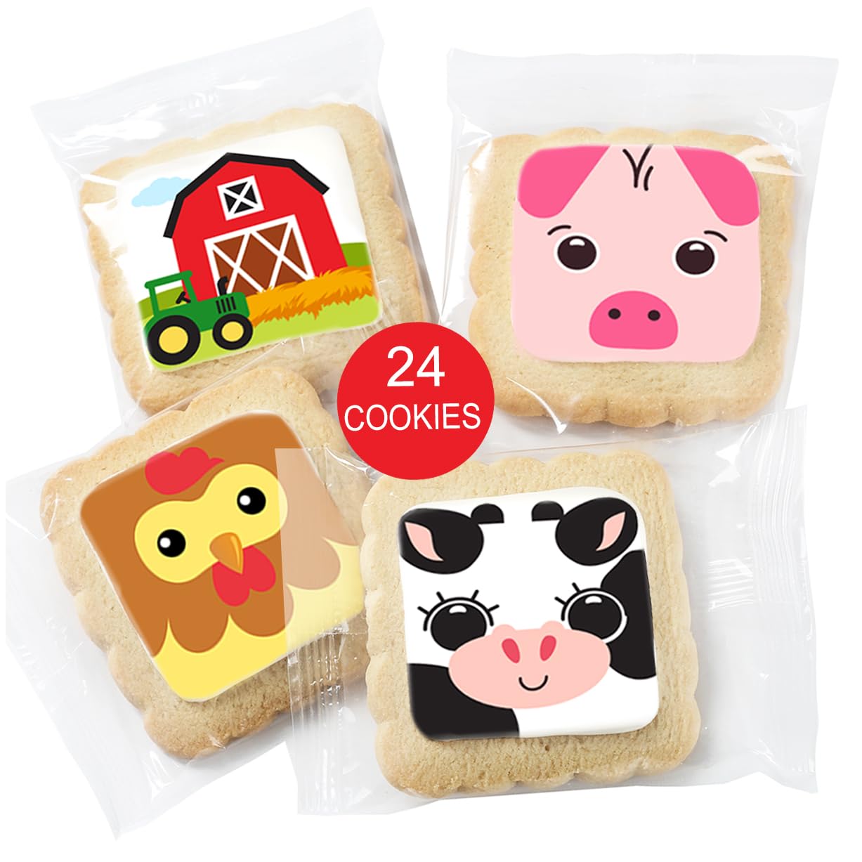 Farm Animal Cookies 24 Pack Party Favors Decorated Bulk | Individually Wrapped Sugar Cookies | Barn Yard Baby Shower Birthday Pa