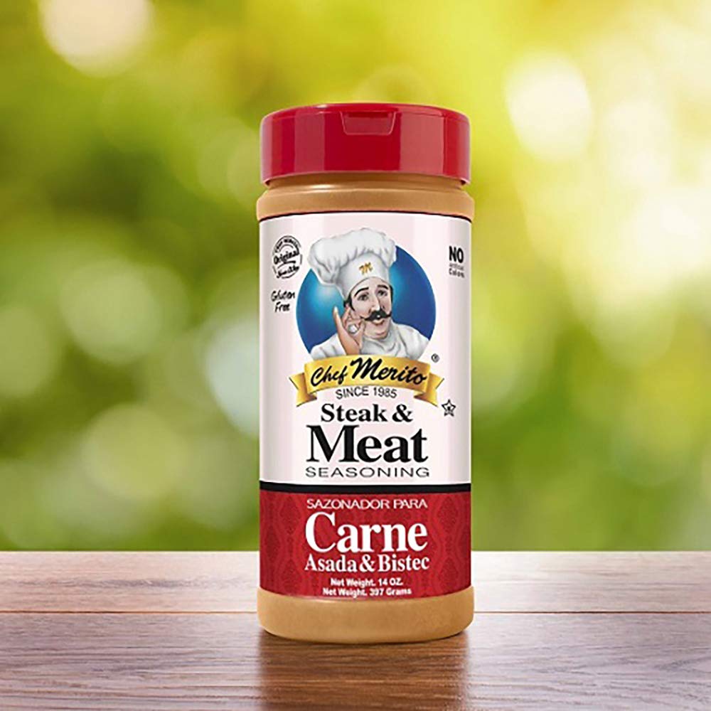 Chef Merito Steak & Meat Seasoning Powder Carne Asada & Bistec 14 Oz, Pack Of 2 | Chicken Nuggets, Thighs, Steak Seasoning, Grilled, Meat Seasoning