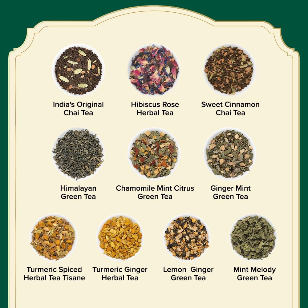 VAHDAM Assorted Tea Sampler - 20 Variants, 40 Pyramid Tea Bags, Premium Variety Pack, 2 Count (Pack of 25)