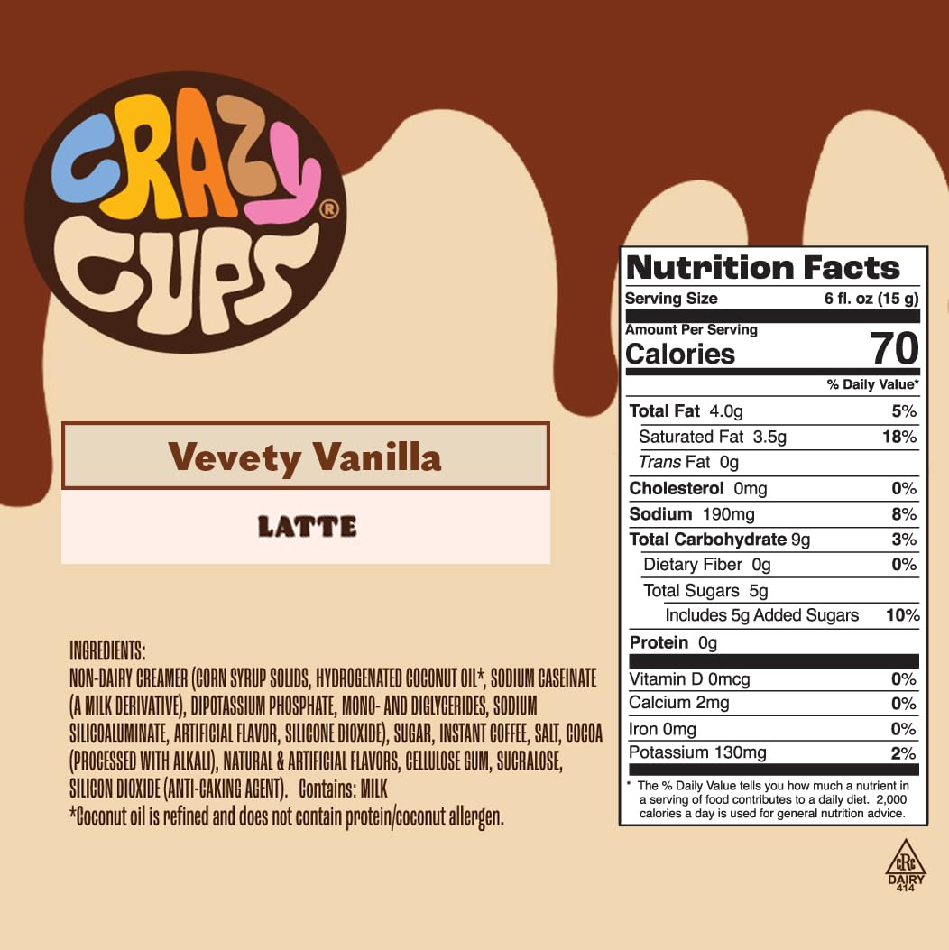 Crazy Cups Velvety Vanilla Latte Pods - Single Serve for Keurig K Cup malt-inspired  22 Count