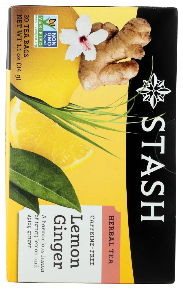 Stash Lemon Ginger Herbal Tea, Caffeine Free, 20 Bags, 1.1 oz, Plastic, 2-Pack