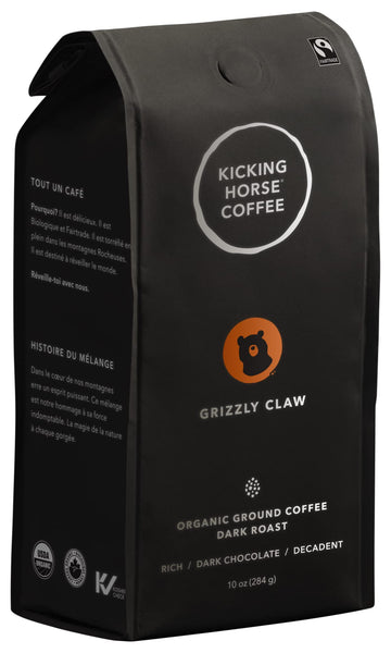 Kicking Horse Coffee, Grizzly Claw, Dark Roast, Ground, 10 Oz - Certified Organic, Fairtrade, Kosher Coffee