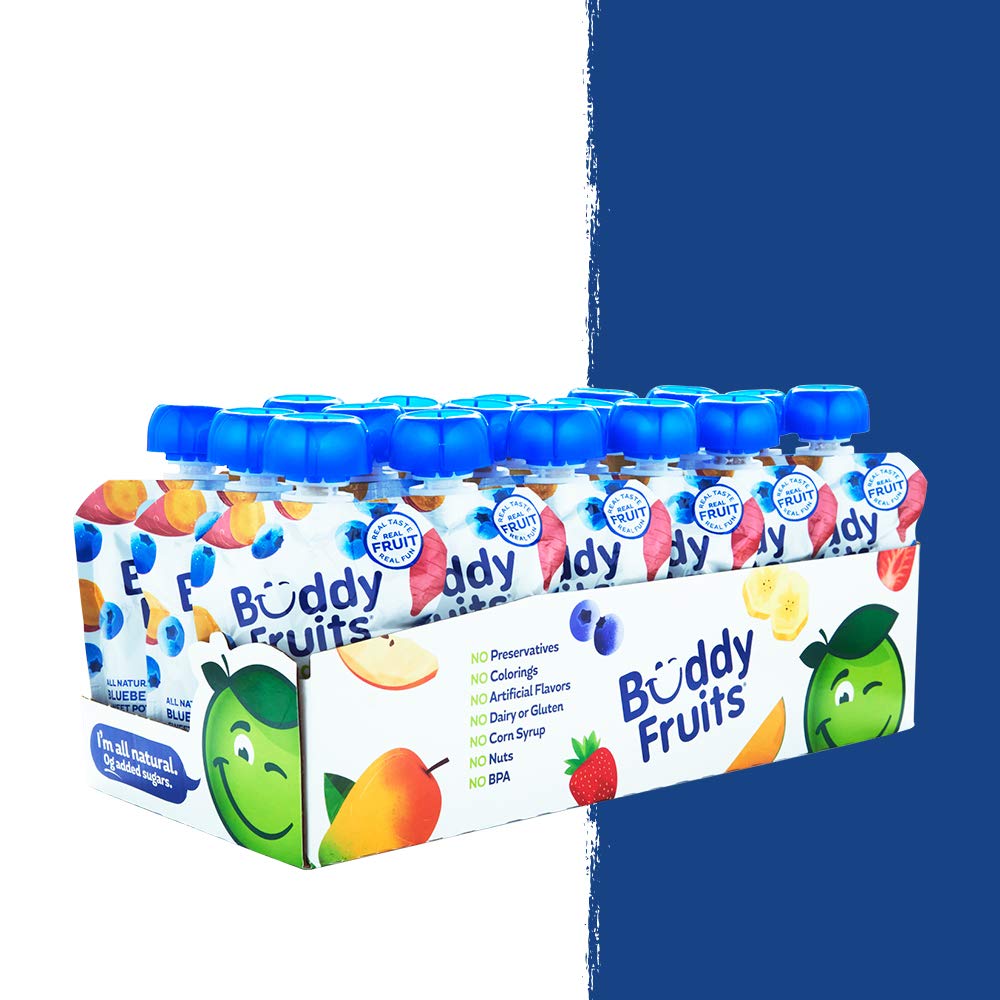 Buddy Fruits & Veggies Snacks To Go Blueberry Sweet Potato Unsweetened Applesauce 3.2Oz (18Pk) Gluten-Nut-Dairy-Preservative-Bpa