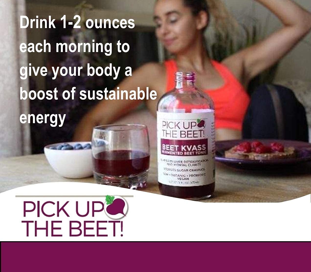 Pick Up The Beet Organic Beet Juice Beet Kvass, 48 Oz (3 x 16 Oz Bottles), Sugar-Free, Nitric Oxide Superfood for Circulation