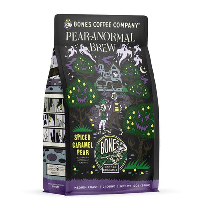 Bones Coffee Company Pear-Anormal, Caramel and Spiced Pear Flavored Coffee, Medium Roast Low Acid Arabica Beans Compatible with 
