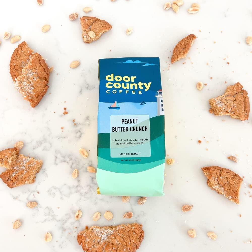 Door County Coffee - Peanut Butter Crunch, Peanut Butter Flavored Ground Coffee - Medium Roast, 283G