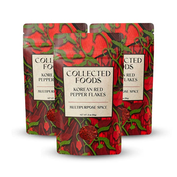 Collected Foods Premium Gochugaru Red Pepper Flakes - Korean Chili Powder for Kimchi & Cooking - Pack of 3 (2oz)