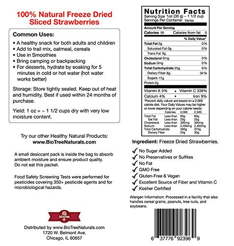 Biotree Labs Freeze Dried Sliced Strawberries - Pack Of 1.5 Oz, 100% Natural Sliced Fruit, Great For Healthy Snacks, Cereal Topp