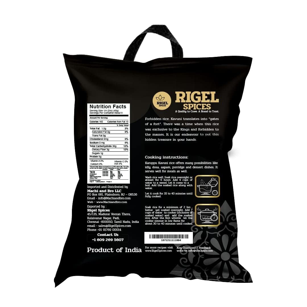Rigel Spices | Karuppu Kavuni Black Rice (1.81 Kg) 4 Lbs | Kings Rice | Gluten Free | Ancient Black Rice