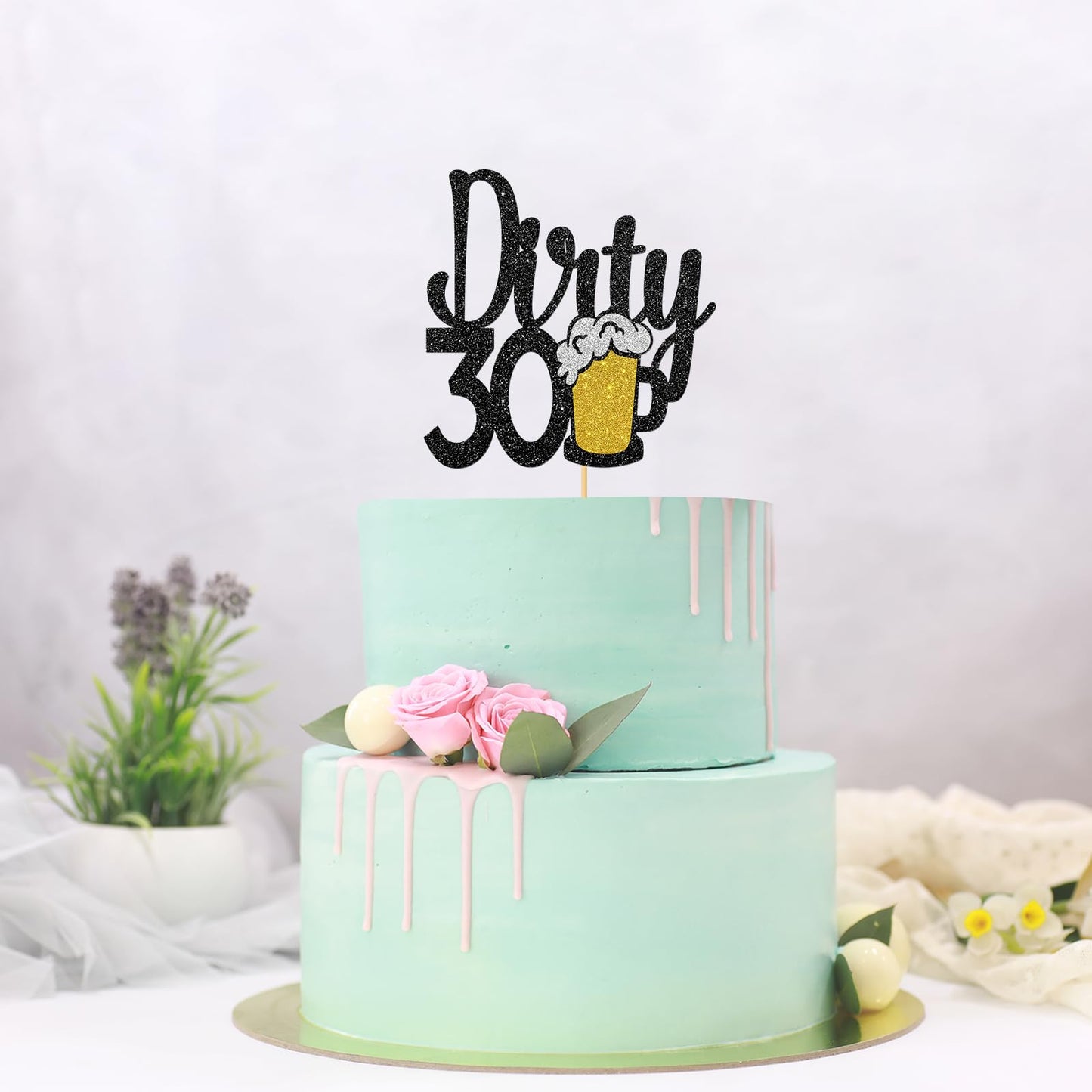 Maicaiffe Black Glitter Dirty 30 Cake Topper - Happy 30Th Birthday Cake Topper - Cheers To 30 Years - 30Th Birthday Cake Decorat