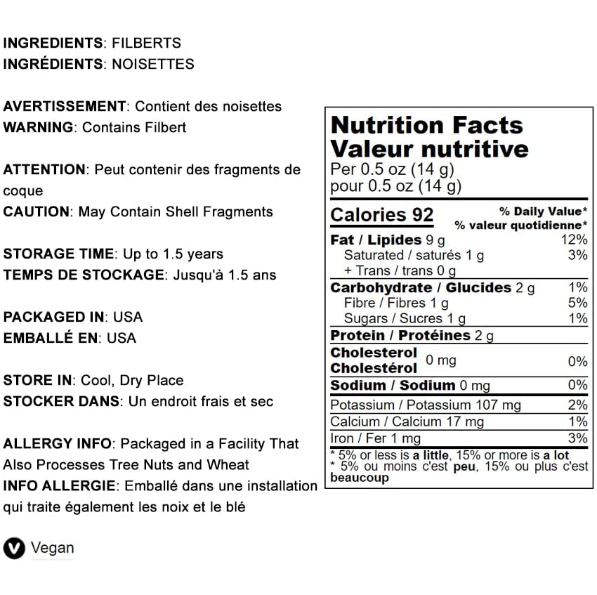 Food To Live Dry Roasted Blanched Hazelnuts, 1 Pound - Unsalted, Oven Roasted Whole Filberts, No Oil Added, No Skin, Vegan, Kosh