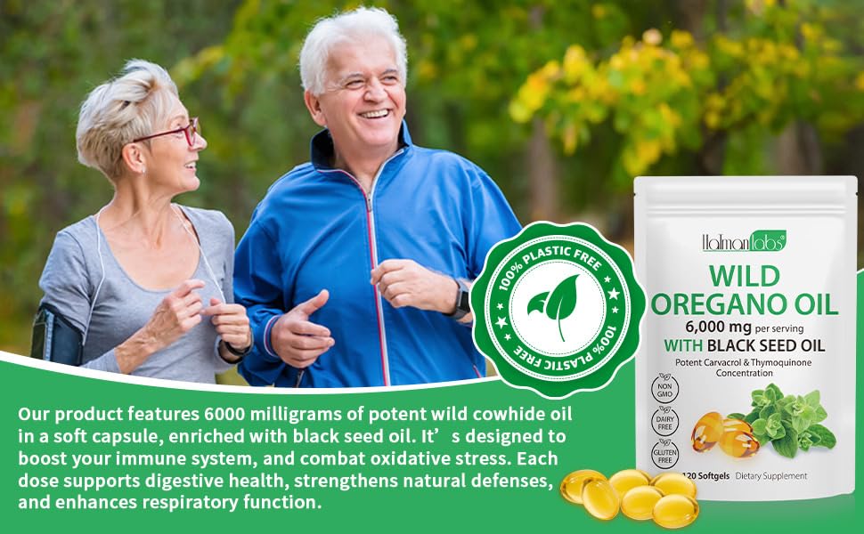 Beyxdu Oil of Oregano Softgels 6000mg with Black Seed Oil 200mg - 120 Count, Plant Based, Non-GMO, Immune Support