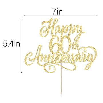 Arokippry Golden Glitter Happy 60Th Anniversary Cake Topper - 60Th Wedding/Company/Birthday Party Decoration