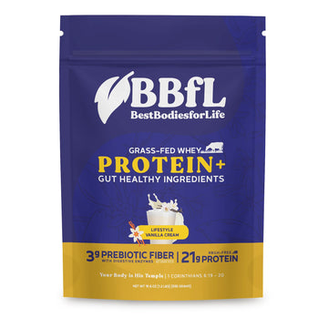 BBfL Grass-Fed Whey Protein Shake, 21g Protein, Vanilla Bean, 15 Servings, Model VC-7806SH