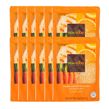 Real Food Blends Chicken, Carrots & Brown Rice - Pureed Food Meal For Feeding Tubes, 9.4 Oz Pouch (Pack Of 12 Pouches)