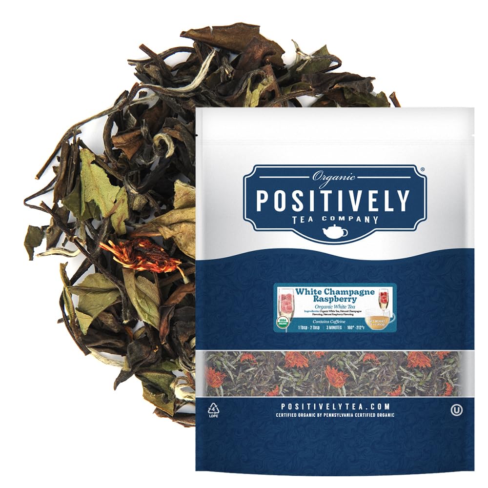 Organic Positively Tea Company White Champagne Raspberry Tea, Loose Leaf, 16 Ounce