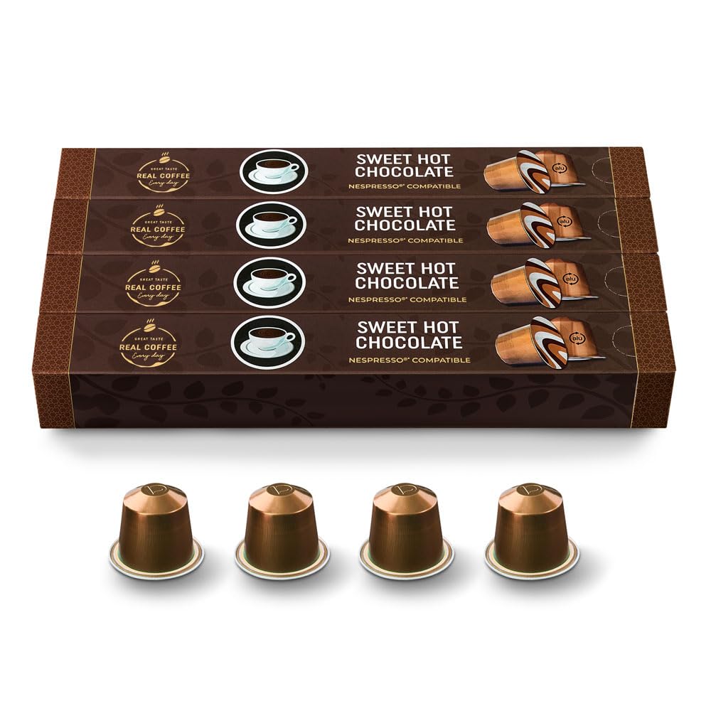 REAL COFFEE Hot Chocolate Pods, Compatible with Nespresso, 40 Aluminum compact pieces, Perfect for Kids or Café Mocha