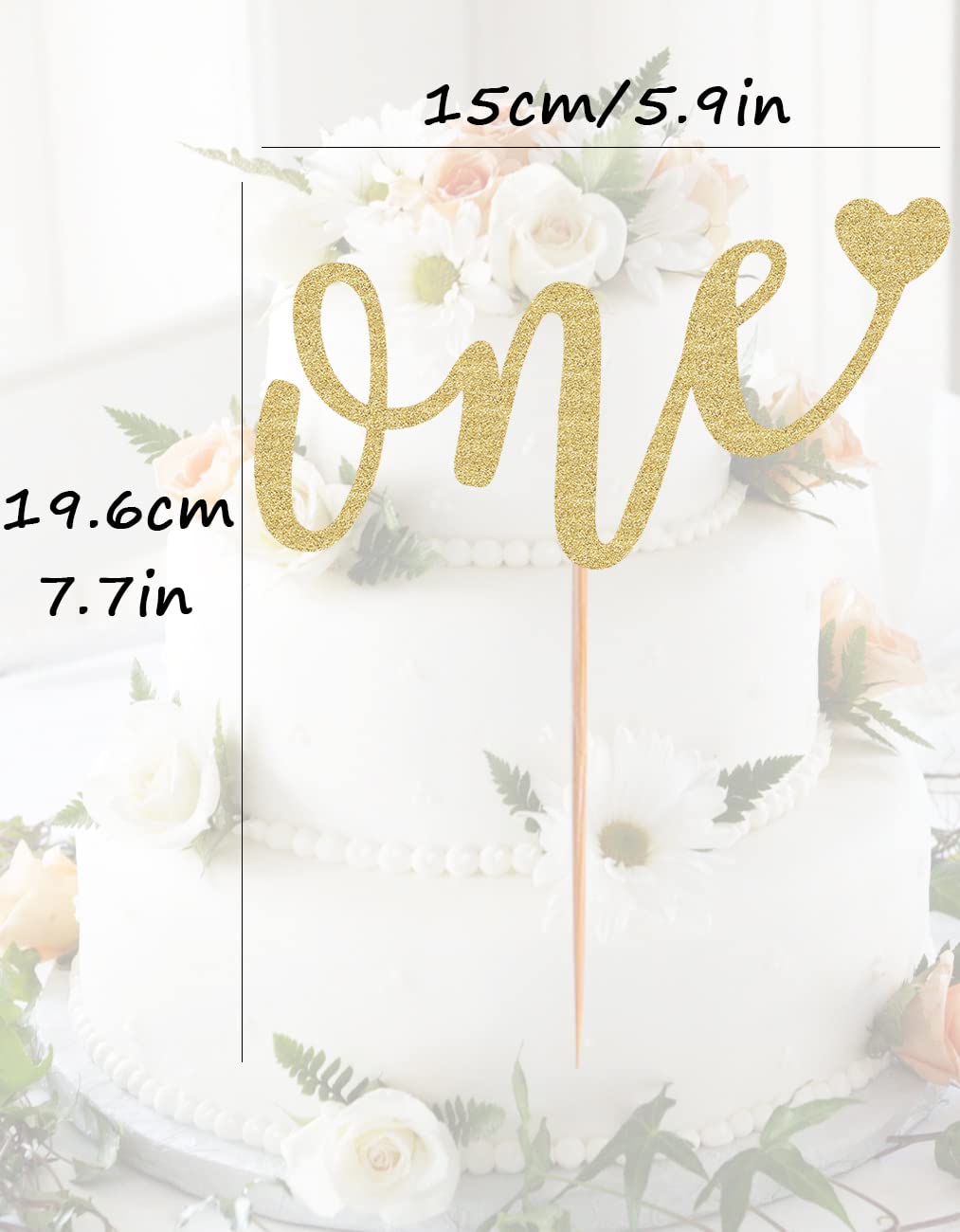 Ahaoray First Birthday Cake Topper - Gold Glitter Love One Birthday Cake Decorating Supplies, Perfect For Baby Shower/Gender Rev