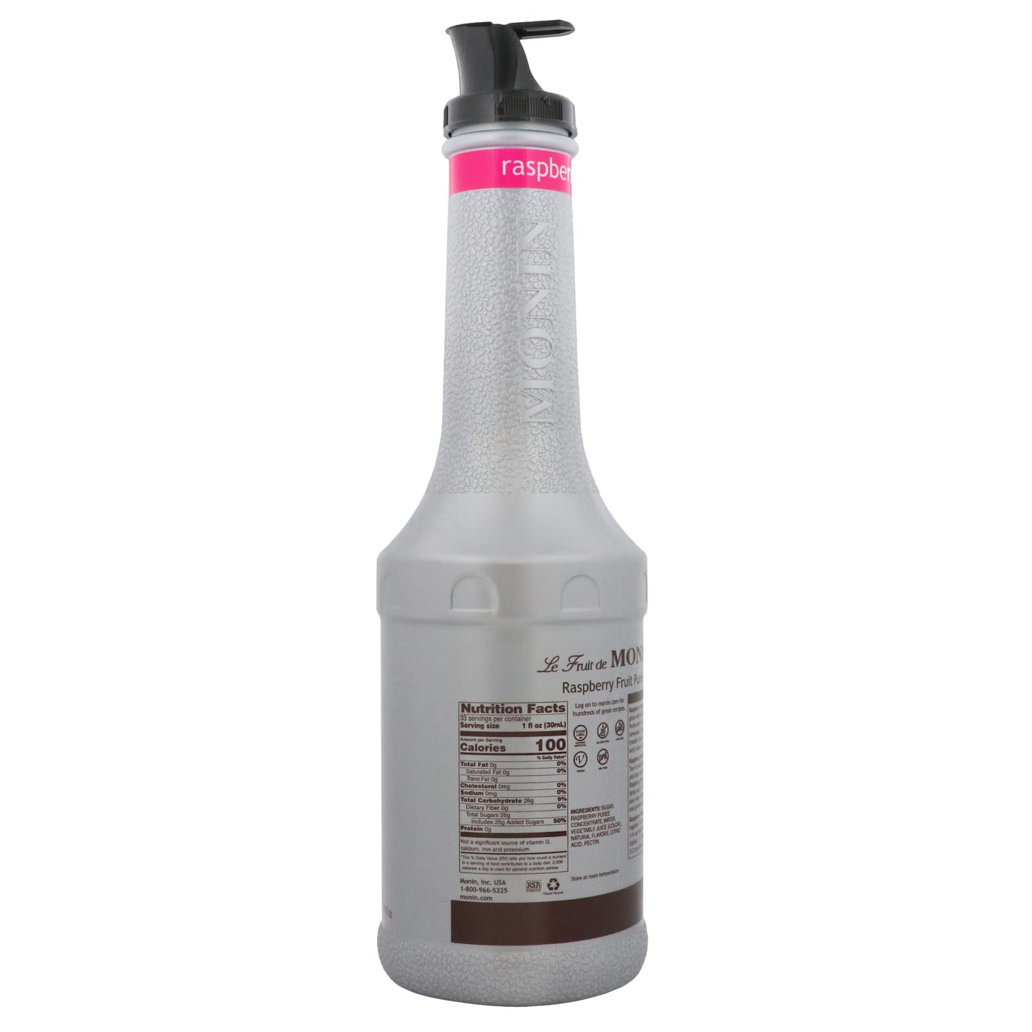 Monin Raspberry Purée, Rich Berry Flavor, Natural Ingredients, 33.8 Fl Oz, Gluten-Free, Vegan, Non-GMO