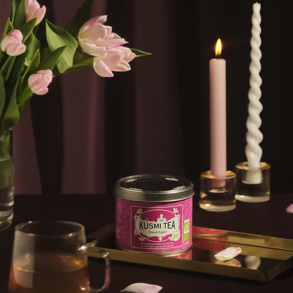 Kusmi Tea - Sweet Love - Organic Black Tea - Blend Of Black Tea, Pink Pepper, Guarana & Spices - Flavourful, Caffeinated Tea - L